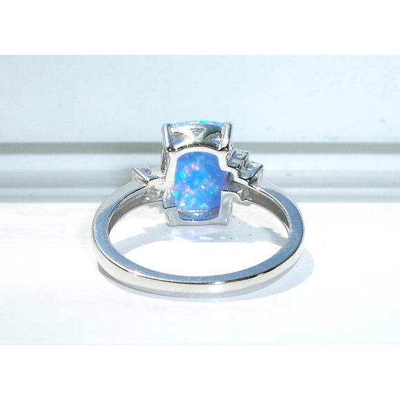 925 STERLING SILVER Lab Created Blue Lavender Fire Opal & CZ Ring - Picture 9 of 13